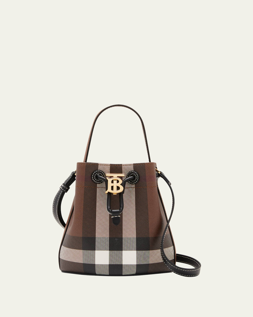 Check Drawstring Bucket Bag